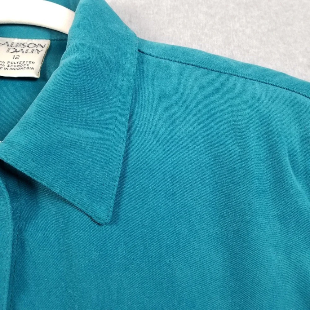 Allison Daley Button Up Shirt Women 12 Green Faux Suede Long Sleeve Collared Top